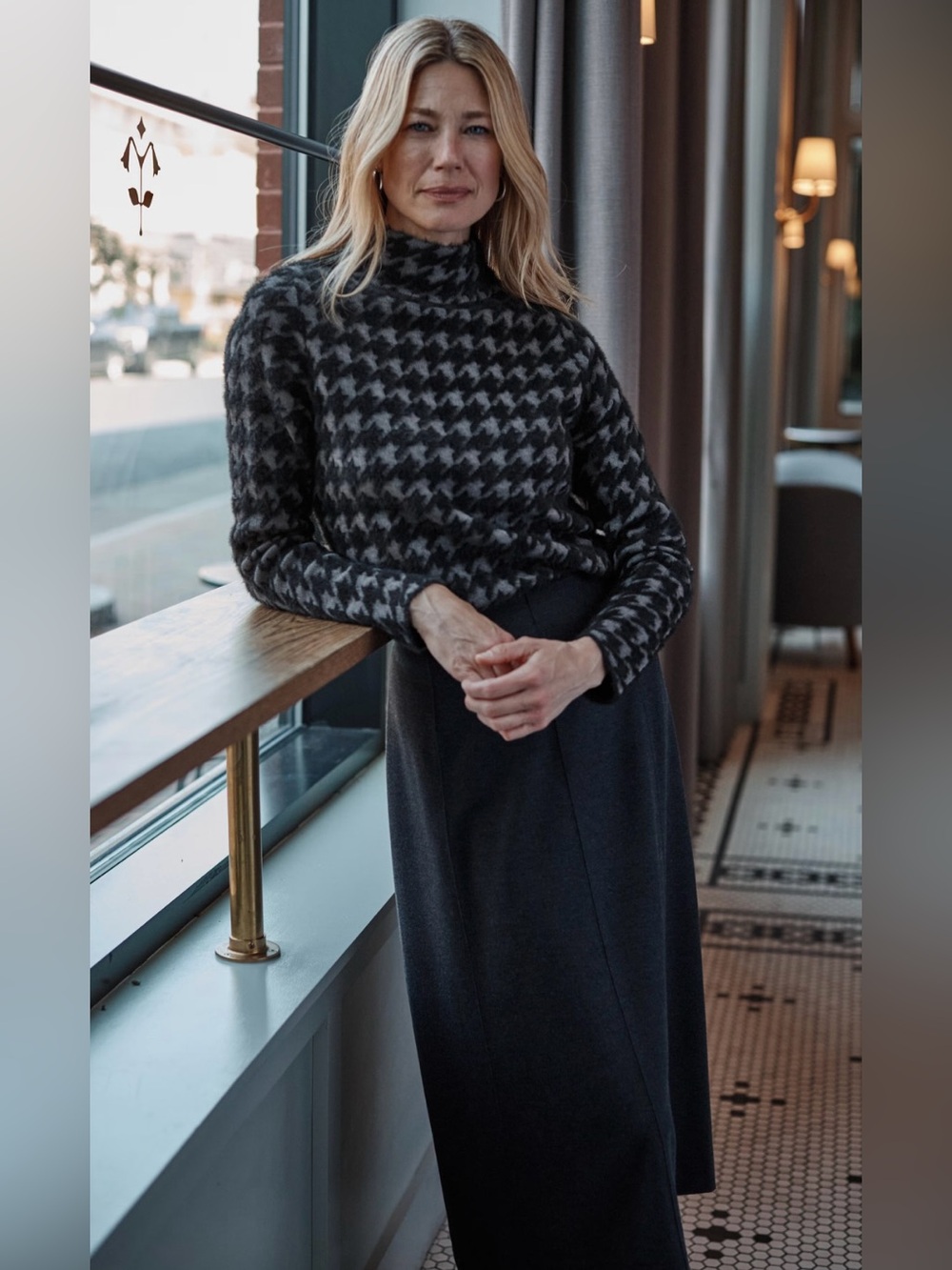 J. Jill Wearever Houndstooth Jacquard Sweater in Ash/Black